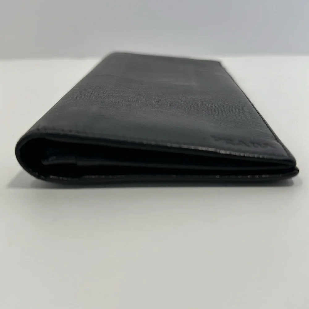 Authentic PRADA Men's Saffiano Leather Bi-Fold Long Wallet- Black